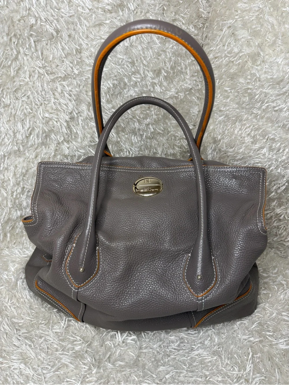 Lancel Taupe Satchel with Orange Accent